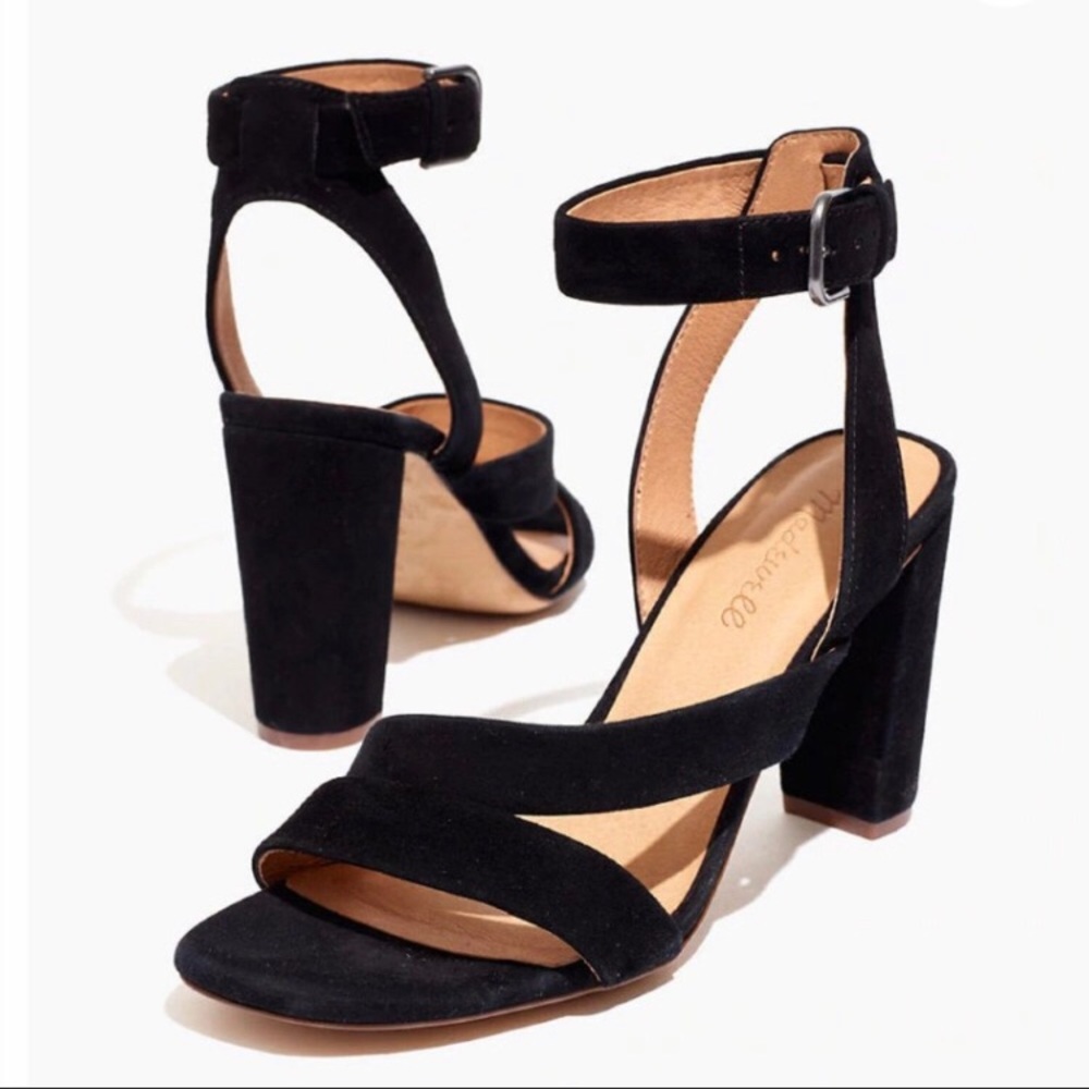 Madewell Heeled Black Suede Sandals (NWT)